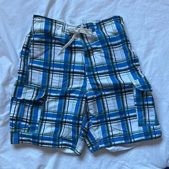 Panama Jack Blue and White Swim Trunks with Adjustable Waistband - Picture 1 of 5
